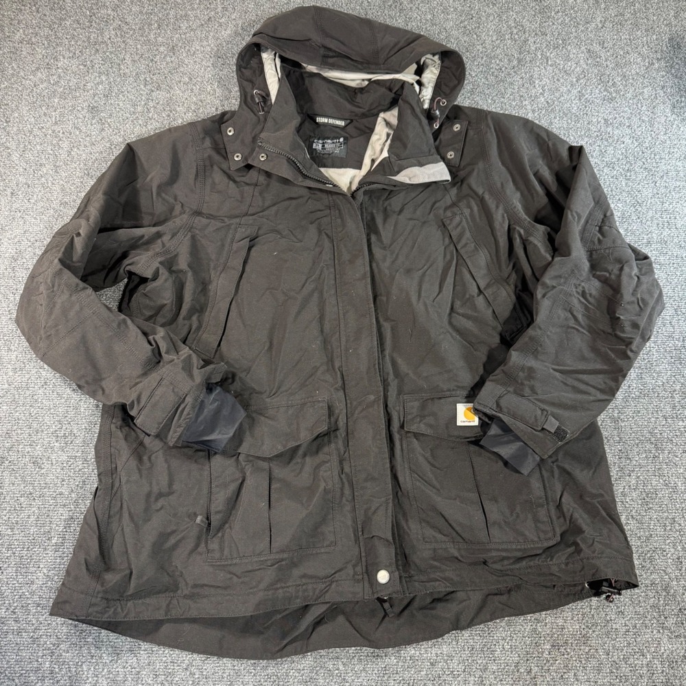 Carhartt Storm Defender‎ Jacket 2X Black Relaxed Fit Waterproof Hooded Coat